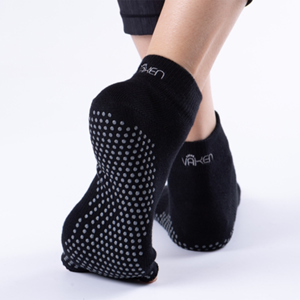 Vaken Grip Socks Half Toe-1 Pair/Pack - Black Dot Grey