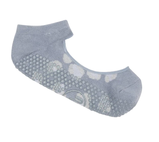 MoveActive Slide On Non Slip Grip Sock - Silver Sparkle Cheetah In Cloudy Blue