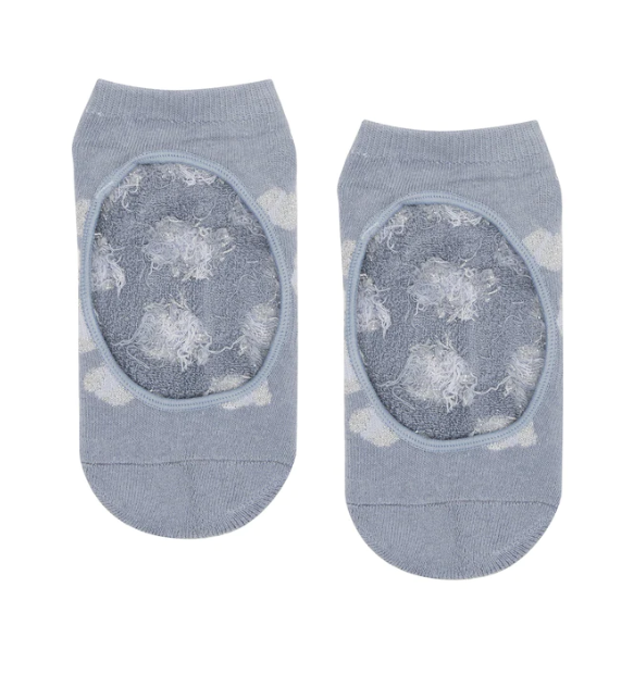 MoveActive Slide On Non Slip Grip Sock - Silver Sparkle Cheetah In Cloudy Blue