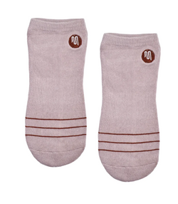 MoveActive Classic Low Rise Non Slip Grip Socks - Blush Pink with Terracotta Stripe