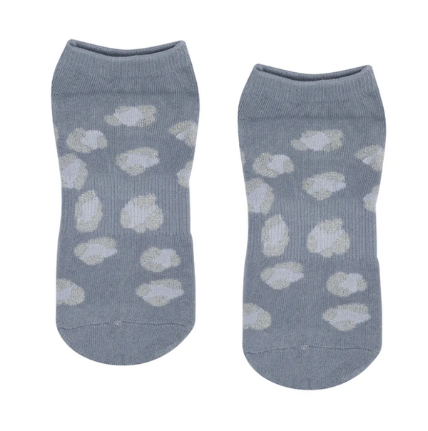 MoveActive Classic Low Rise Non Slip Grip Socks - Silver Sparkle Cheetah In Cloudy Blue