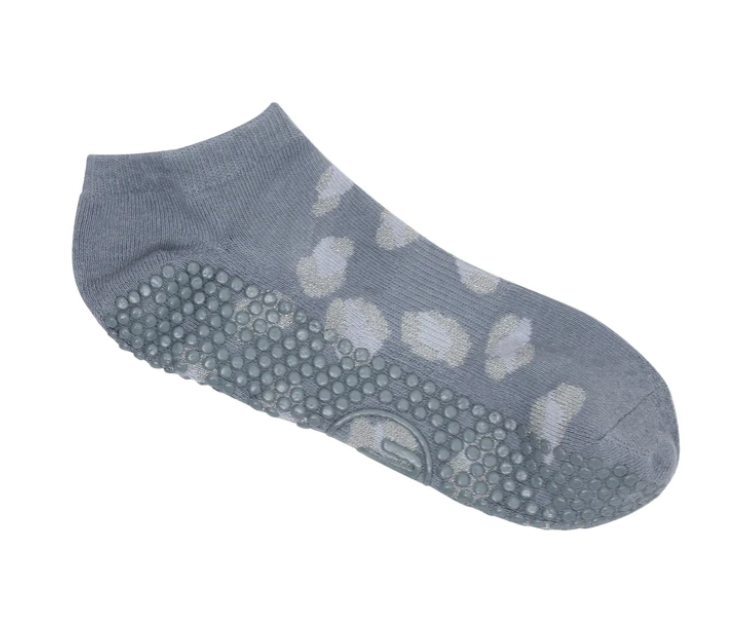 MoveActive Classic Low Rise Non Slip Grip Socks - Silver Sparkle Cheetah In Cloudy Blue