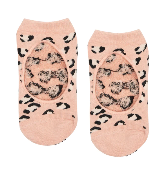 MoveActive Slide On Non Slip Grip Sock - Peach Cheetah