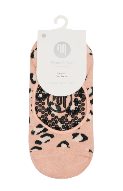 MoveActive Slide On Non Slip Grip Sock - Peach Cheetah