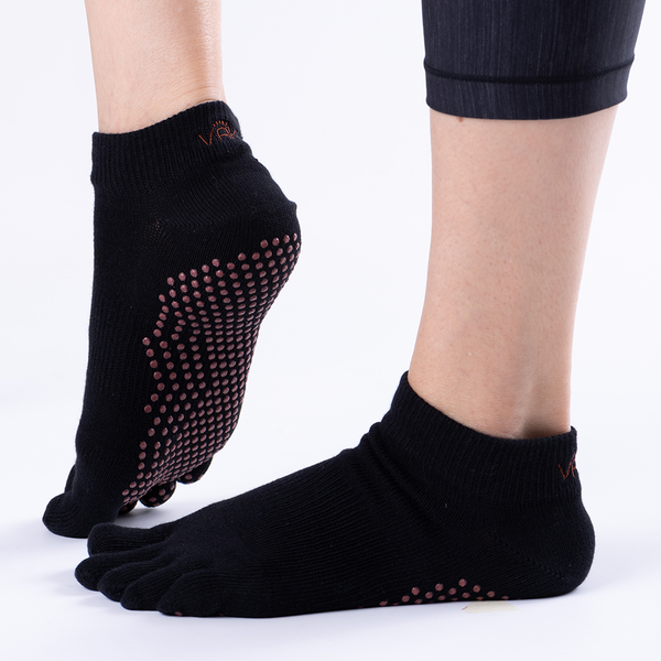 Vaken Grip Socks Full Toe-1 Pair/Pack - Black Dot Brown