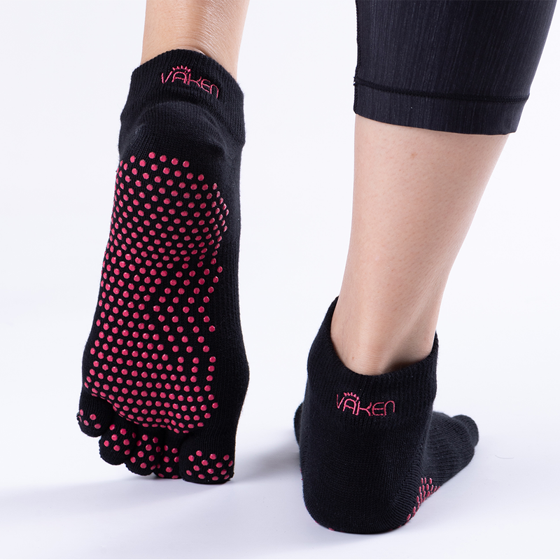 Vaken Grip Socks Full Toe-1 Pair/Pack - Black Dot Pink