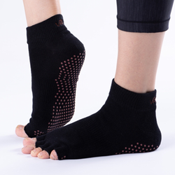 Vaken Grip Socks Half Toe-1 Pair/Pack - Black Dot Brown
