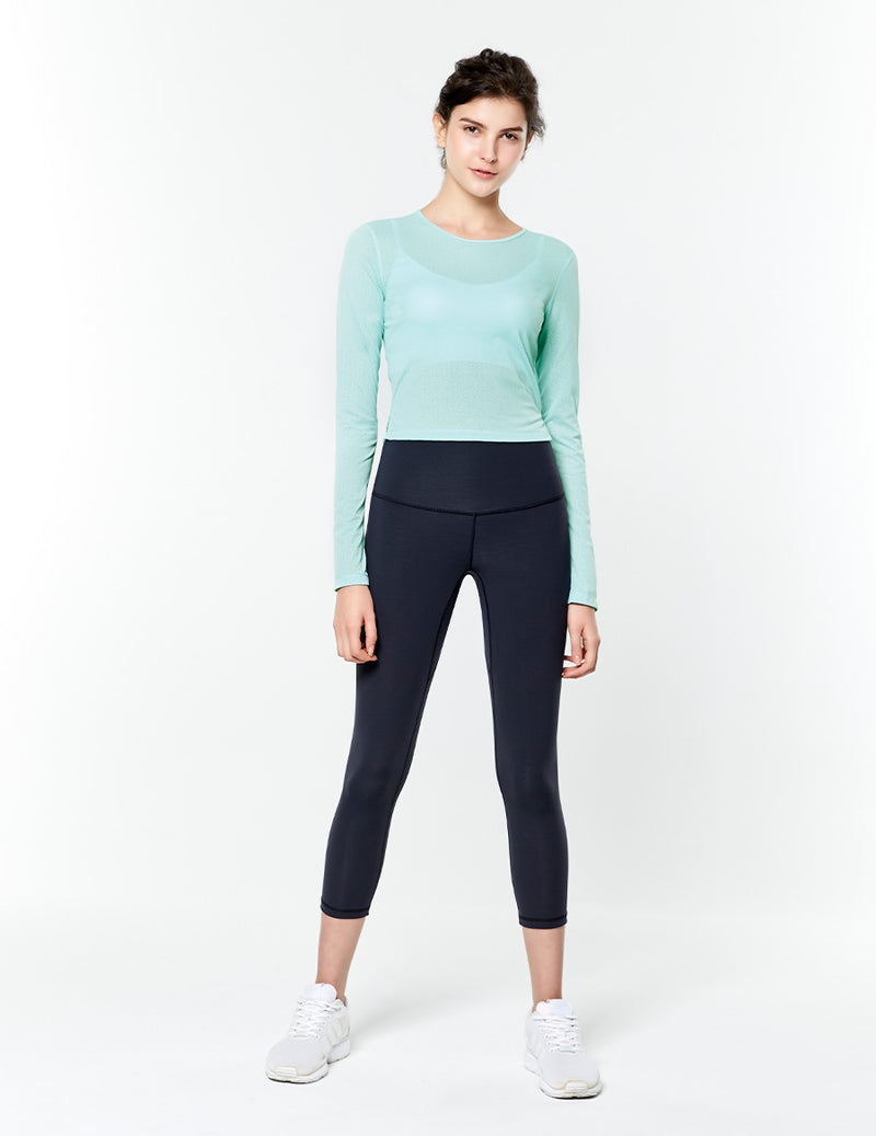 easyoga LESPIRO Strike Out Cropped Tights - X13 Black/Mint Stripe