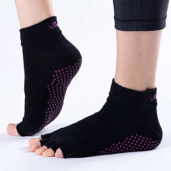 Vaken Grip Socks Half Toe-1 Pair/Pack - Black Dot Purple