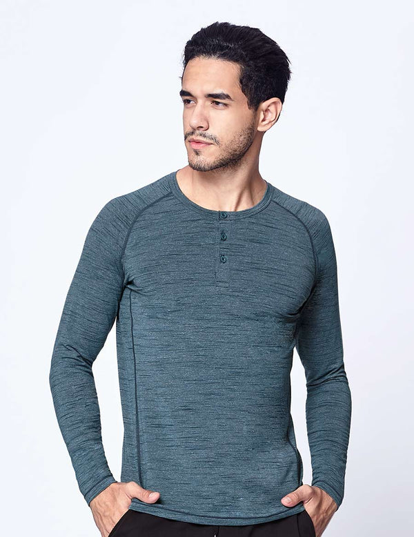 easyoga LA-VEDA Multipro Men's Henley  Long Sleeve - M25 M-Green Tigerstripe