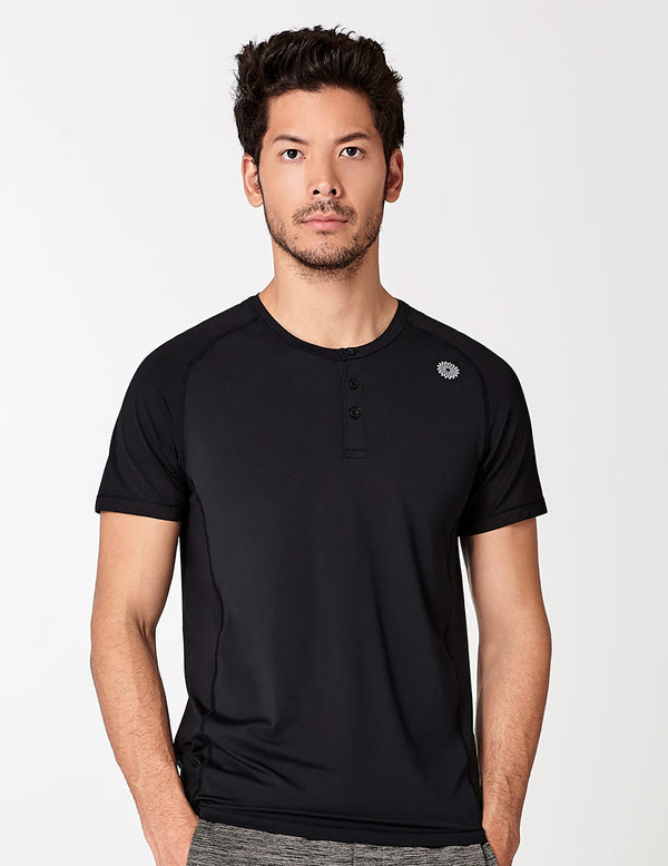 easyoga LA-VEDA Men's Henley Tee - L1 Black