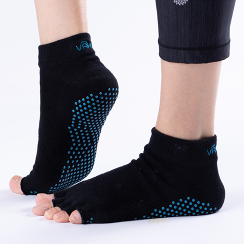 Vaken Grip Socks Half Toe-1 Pair/Pack - Black Dot Blue