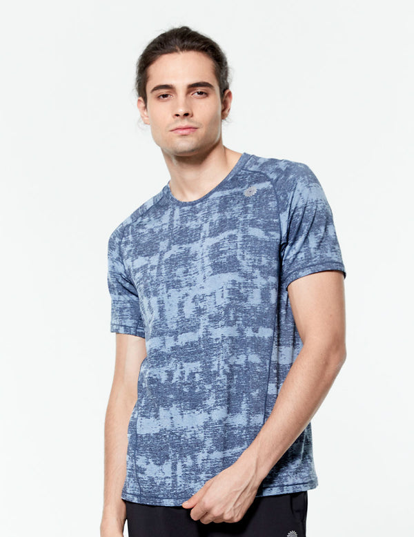 easyoga LESPIRO Men's Ondes Athlete Tee - FC3 Brush Stroke Blue