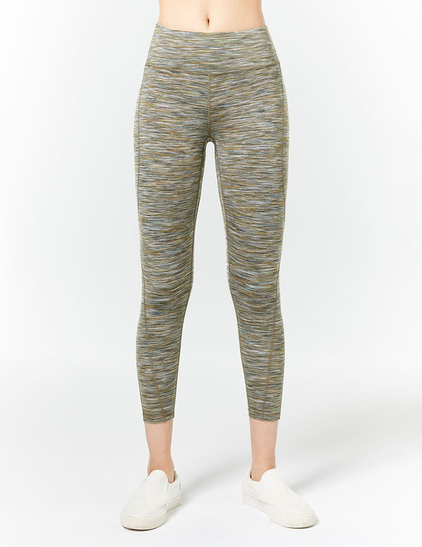 easyoga LA-VEDA Upright Cropped Tights - D65 Grass Stripe