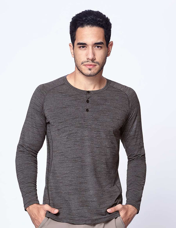 easyoga LA-VEDA Multipro Men's Henley  Long Sleeve - M26 M-Gray Tigerstripe