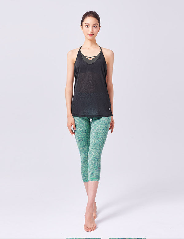 easyoga LA-VEDA Glowy Flit Layered Tank - L1 Black