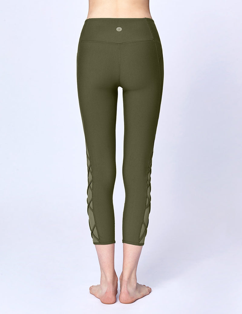easyoga LA-VEDA Ethereal Lattice Cropped Pants - G30 Moss Green