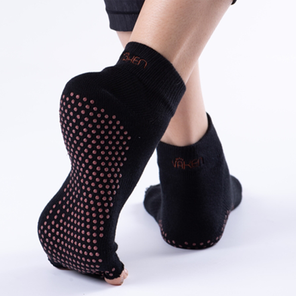 Vaken Grip Socks Half Toe-1 Pair/Pack - Black Dot Brown