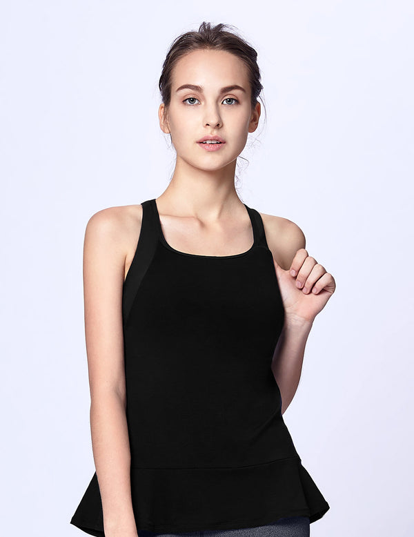 easyoga LA-VEDA Multipro Ruffle Layered  Tank - L1 Black