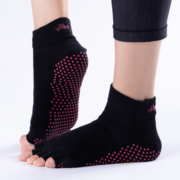 Vaken Grip Socks Half Toe-1 Pair/Pack - Black Dot Pink