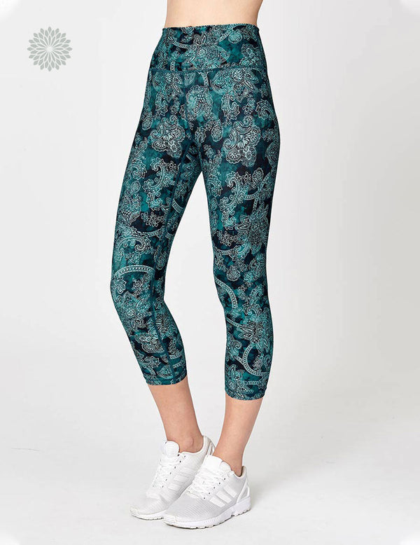 easyoga LESPIRO Glossy Slim Capris2 - F96 Blue Vintage Flora