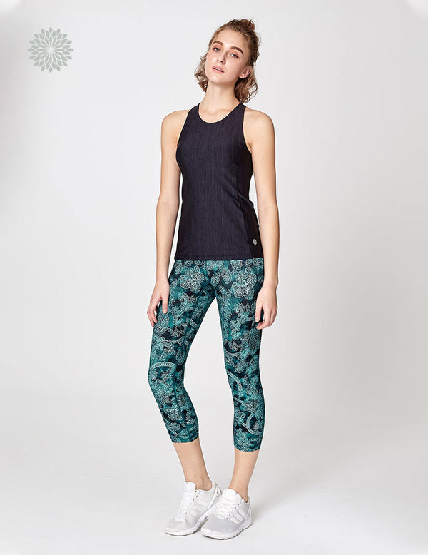 easyoga LESPIRO Glossy Slim Capris2 - F96 Blue Vintage Flora