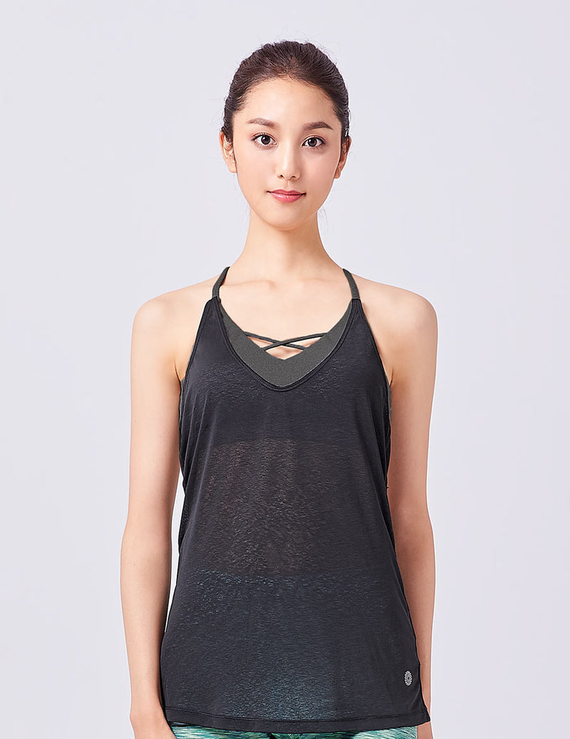 easyoga LA-VEDA Glowy Flit Layered Tank - L1 Black