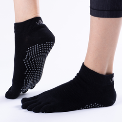 Vaken Grip Socks Full Toe-1 Pair/Pack - Black Dot Grey